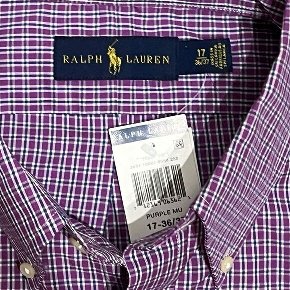 Ralph Lauren Purple Button Down Shirt Classic Cotton, Size 17 Neck, 36/37, NWT - Picture 5 of 11